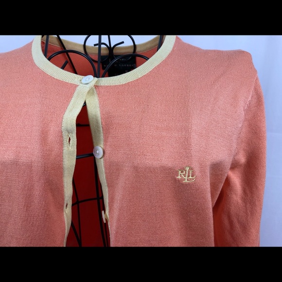 Ralph Lauren orange/yellow silk blend cardigan M - Picture 2 of 5